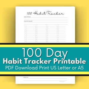100 Day Habit Tracker Printable Planner Page  - PDF Download Letter 8.5x11 and A4