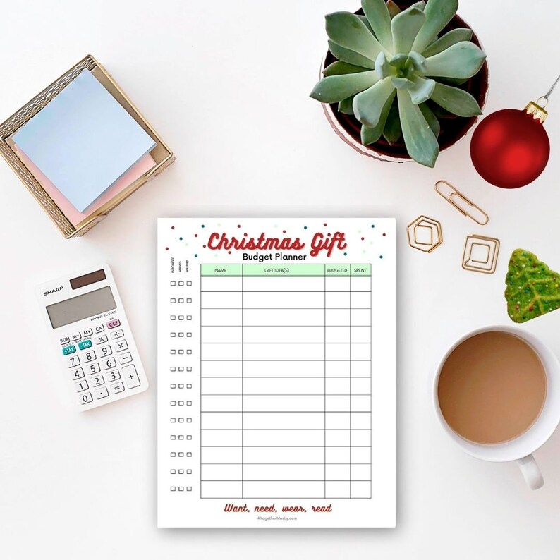 Christmas Gift Budget Planner Printable Checklist Holiday Organizer PDF ...