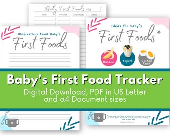 Baby First Food Log | Starting Solids Planner | PDF JPG Download Letter 8.5x11 and A4