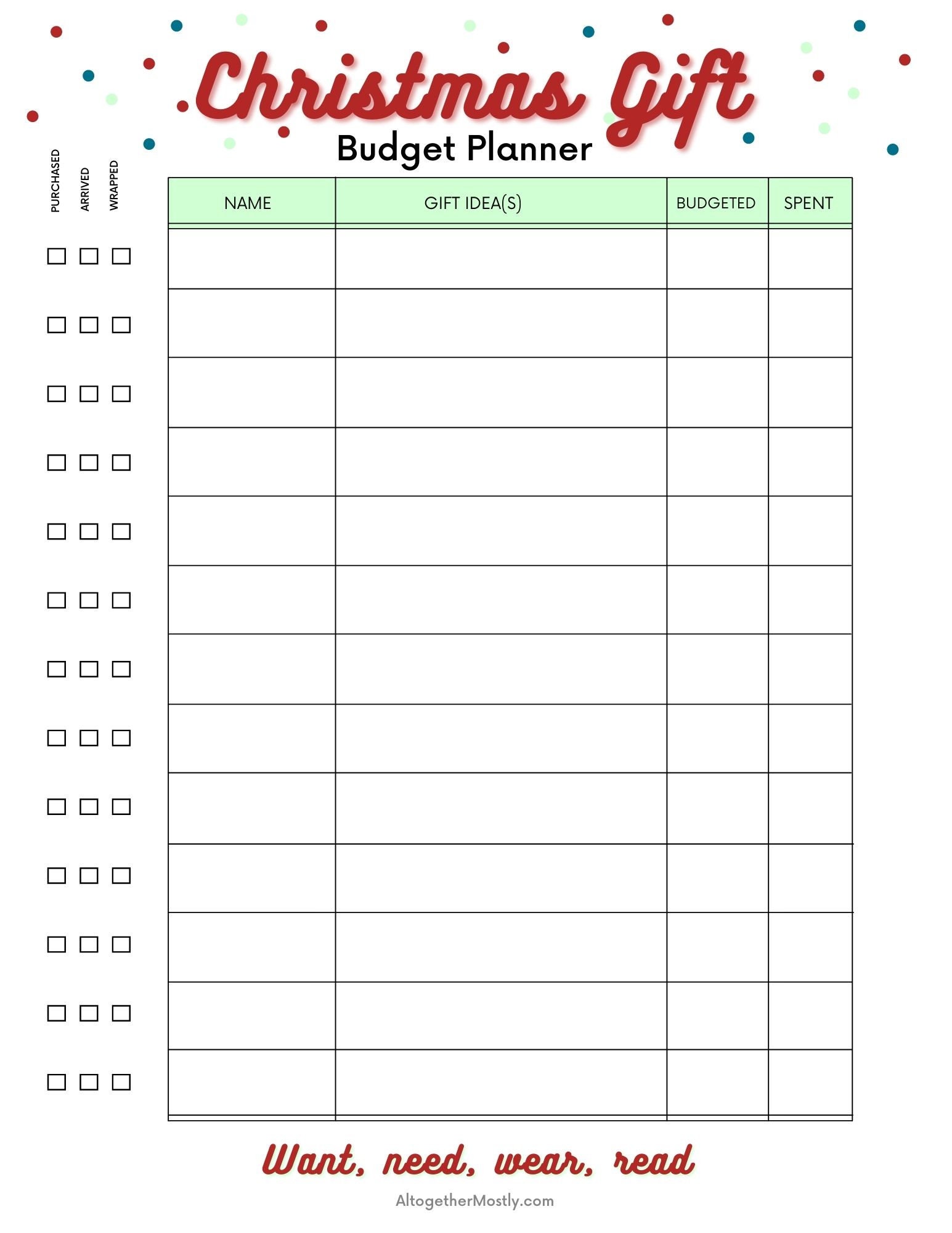 Christmas Gift Budget Planner Printable Checklist Holiday Organizer PDF ...