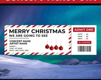 Concert Ticket Christmas Gift Editable Template Download Red and Green