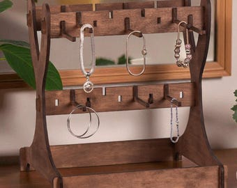 Suporte de madeira para joias, porta-pulseiras e expositor de colares, expositor para brincos, organizador de joias para exposição em lojas, armazenamento de joias