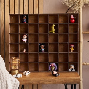 Display shelf case, Display case for figures, Wood display case, Display for collectibles, Wooden shelving cabinet, Kids room storage
