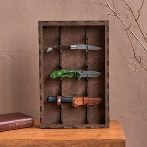 Knife organizer, Knife display case, Wood knife storage shelf, Pocket knife display storage box, Wooden knife shelf, Knife rack holder