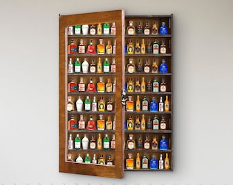 Mini Bar shelf, Shot glass display case, Shotglass display shelf with door, Mini Liquor Display Cabinet, Shooter Wall Rack Holder