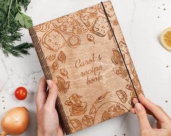 Personalized Wooden Recipe Book Binder Custom Journal Cookbook Notebook Valentine&#39;s Day Bridal Shower Gift Daughter Birthday Gift Gift Moms