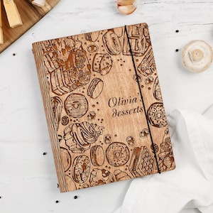 Custom Recipe Book, Blank Cook Journal, Recipe Binder, Personalized Family Recipe Book, Wooden Recipe Notebook, Kitchen Gift for Grandmother