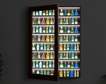 Mini Liquor Display Cabinet, Shooter Wall Rack Holder, Shot glass display shelf, Shotglass display case with door, Mini Bar display case