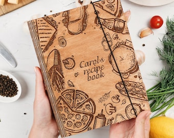 Recipe Book, Personalized CookBook, Wooden Notebook, Valentine&#39;s Day Gift, Gift for Mom, Gift for Girlfriend, Mother&#39;s Day Gift