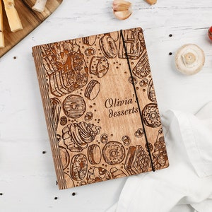 Custom Recipe Book, Wood Recipe Notebook, Wood Cookbook, Blank Cook Journal, Personalized Cooking Lover Gift, Kitchen Valentines day Gift