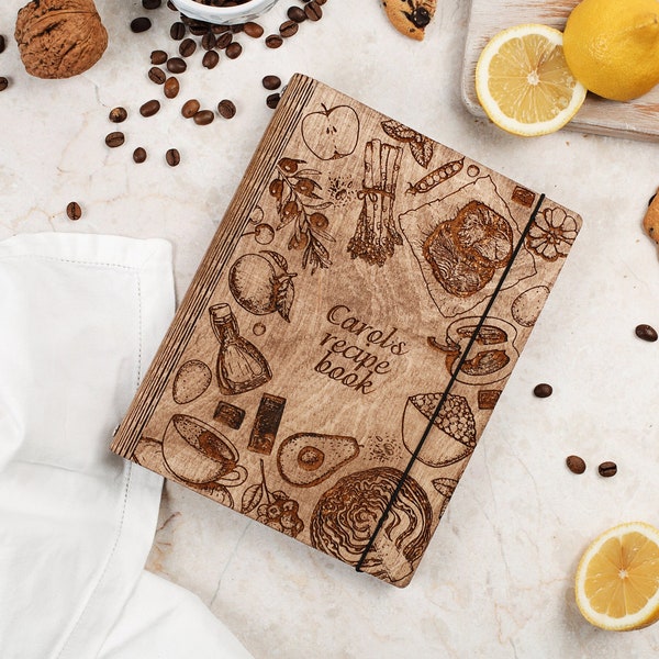 Mamas benutzerdefiniertes Rezeptbuch, Kochliebhaber Geburtstagsgeschenk, Kochbuch aus Holz mit personalisiertem Buchrücken