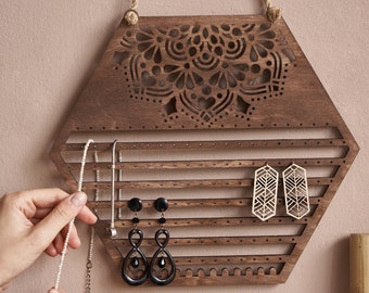 Earring Display, Wood necklace organizer, Earring Holder Organizer, Earring stud holder, Wall Jewelry organizer, Jewelry rack organizer
