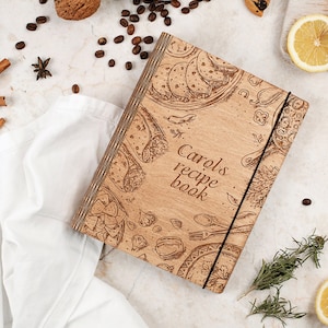 Personalized Recipes Book A6/A5/A4 Mothers Day Gift for Her Family Recipes Wood Custom Chef Cookbook Gift for Wife Birthday Gift for Mom