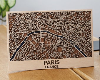 Paris Epoxidholz Karte Laser geschnitten Straßenkarten Holz karte 3D Geburtstag Wanderlust Geschenk Straßen karte Industrie Home Decor Reise Geschenk Büro Decore