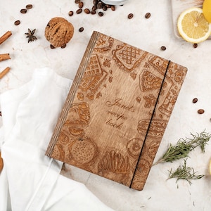 Pasta de livro de receitas de madeira personalizada, livros de cozinha de diário personalizado, diário de receitas de presente de aniversário de dia das mães, presente para esposa