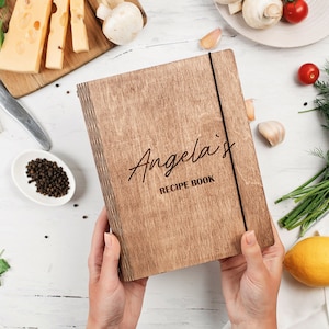 Livro de receitas personalizado, presente de dia das mães, livro de receitas de madeira, diário de receitas, presente para mãe, esposa, presente de cozinha, presente de aniversário