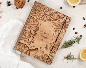 Personalized Gifts Wooden Recipe Book Binder Custom Journal Cookbook Notebook Mothers Day Gift Daughter Mom Bridal Shower Gift Moms Birthday
