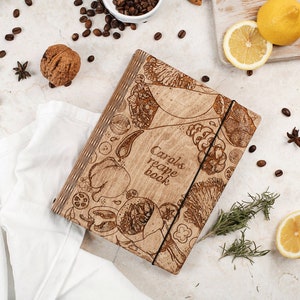 Carpeta de libros de recetas de madera personalizada, diario personalizado, libro de cocina, cuaderno de San Valentín, regalo para madres, despedida de soltera, regalo de cumpleaños para hija