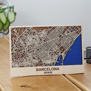 Barselona 3D Stadtplan, Büro Wand dekor, Holz Wandkunst, Barcelona, Büro Dekor, Spanien, Wohndekor, Geschenk für Mann, Geschenk für Freund