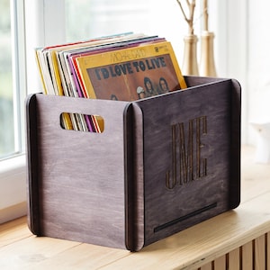 Record storage crate, Record storage box, Vinyl record storage crate, Vinyl record storage box, Vinyl record organizer, Wood storage box