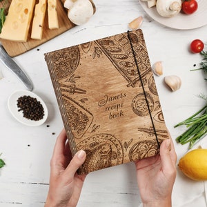 Carpeta de libros de recetas de madera personalizada, diario personalizado, libro de cocina, cuaderno de San Valentín, regalo para madres, despedida de soltera, regalo de cumpleaños para hija