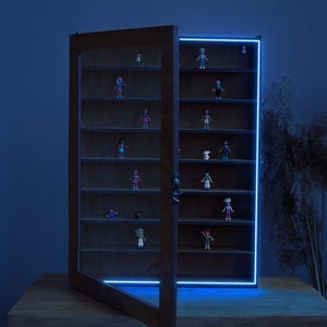 Led Wood display case, Display shelves organizer, Display cabinet case for figures with glass door, Led Display cabinet for collectibles