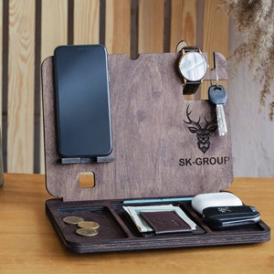Personalized Docking Station, Desk Organizer, Phone Stand, Charging Station,Gift for men with optional apple watch dock