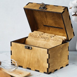 Caja de recetas de madera, Caja de recetas con separadores, Caja de recetas y tarjetas, Caja de recetas personalizada, Caja de recetas rústica, Caja de recetas personalizada de madera