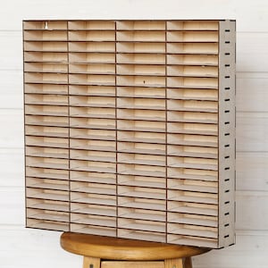 Cassettedisplay, plank cassette-organizer, houten wandkasthouder, displaydoos cassetteband, cassettedoos, cassettehouder
