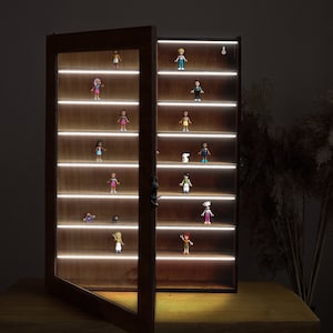Wood display case with led, Display shelves, Display cabinet case for figures with glass door, Display shelf, Led Display for collectibles