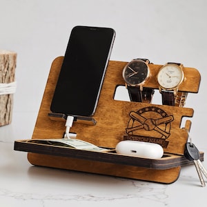 Personalized Docking Station Gifts For Him, Tech Accessories, Fathers Day Gift, Desk Organizer, Nightstand Organizer For Men