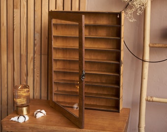 Wood display case, Display shelf case, Display case for figures, Display for collectibles, Display shelves, Display cabinet with glass door