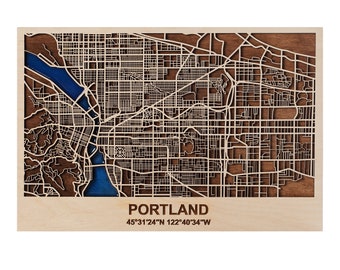 Wooden Wall Map Art Decor Portland City Map 3D Wanderlust Gift Street Map Industrial Home Decor Travel Gift Office Mothers Gift