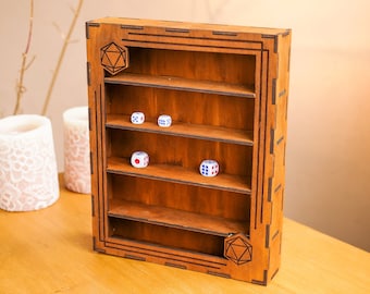 Boîte de rangement de dés en bois, vitrine de dés, étagère de présentation de dés, support de dés, cadre d'affichage de dés, organisateur de dés, plateau de support de dés