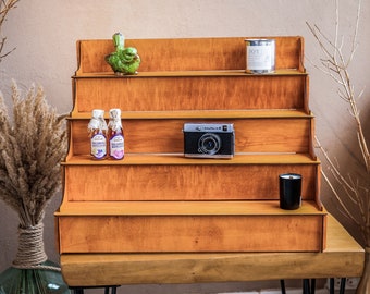 Retail display stand, Wooden display shelf for collectibles, Market craft showcase, Shop portable display stand, Show display shelves