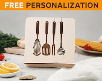 Personalisierter Kochbuchständer, Rezeptbuchhalter, Muttertagsgeschenk, Gravur-Tablet-Stand, Ipad-Standfuß, Kochbuchständer