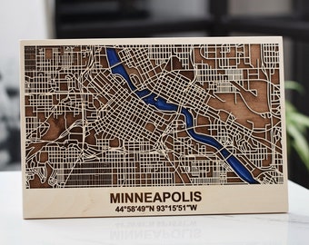 Minneapolis Karte, 3D Karte, Holz Karte, Einweihungsparty Geschenk, Dekoration, Wand Dekor, Neues Zuhause Geschenk, Geschenk für Paar, Verlobungsgeschenk