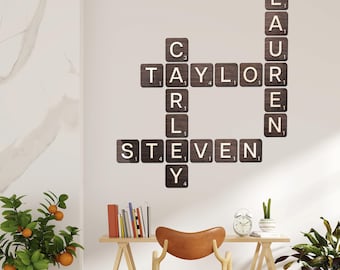 Scrabble tiles wall art, Last name wood Sign, Family Wall Art, Scrabble wall art Decor, Letter tiles wall decor,  Family name 3D wall decor