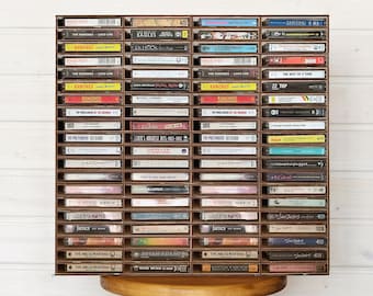 Cassette Tape Display case shelf, Wooden Cassette Organizer, Wooden Wall Cabinet Holder, Cassette Tape Display Box, Cassette Tape Stand