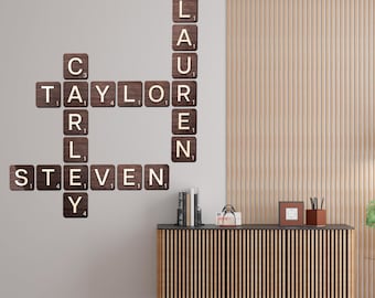 Wood Scrabble wall tiles, Large Scrabble tiles wall art, Family Names 3D wall decor, Last name Letter tiles wall sign, Scrabble wall Decor