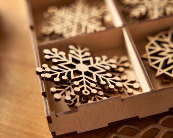 Wooden Snowflake Ornaments Set of 16, Christmas Tree pendants, Wood christmas ornaments, Christmas tree decoration, First christmas decor