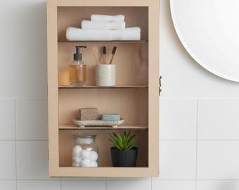 Bathroom cabinet, Wood display case, Display shelves, Display shelf case, Display cabinet with glass door