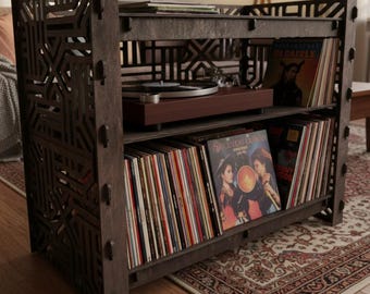 Wood Vinyl Record Stand | Record Holder & Storage Shelf | Record Player Console | Vinyl Record Cabinet | Media Console | LP Display Rack