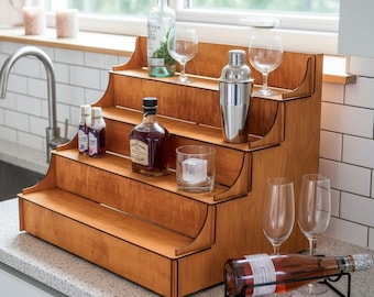 Wooden Bar Stand, Liquor Bar Station, Home Bar Organizer, Bottle Display Shelf