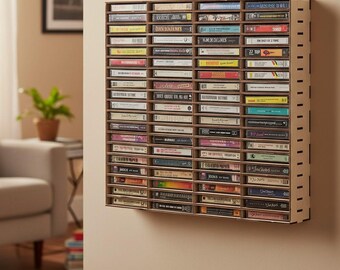 Cassette Holder, Wall Mounted Cassette Display Shelf, Retro Music Organizer, Wooden Cassette Holder, Vintage Home Decor