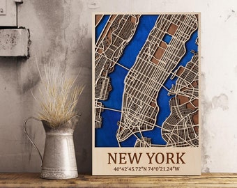 New York Epoxy Wooden Map Travel Lover Gift Wall City Map Wooden New York City Map Art Wanderlust Home Decor Gift for Boyfriend Anniversary