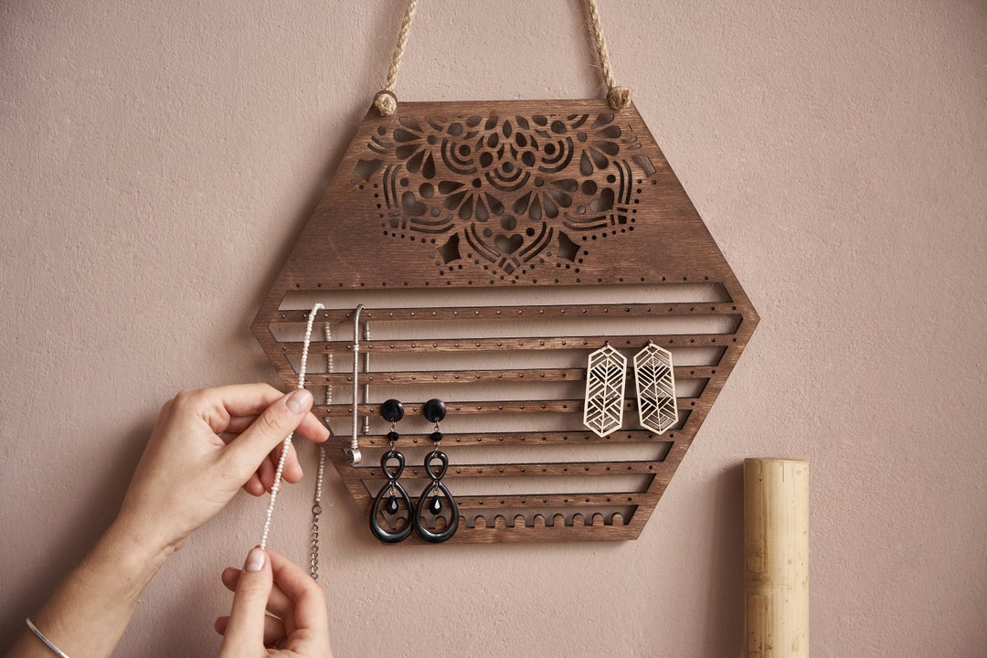 Earring Display, Wood Necklace Organizer, Earring Holder Organizer ...