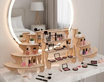 Makeup Organizer and Perfume Display Stand, Wooden Retail Display for Cosmetics, Skincare and Beauty Products