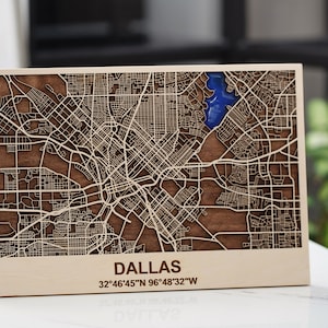 Dallas Wooden City Map Wall Art, Laser Cut City Map, City Map Wood, Laser Cut Street Map, Map Wall Art, Moving Away Gift Best Friend