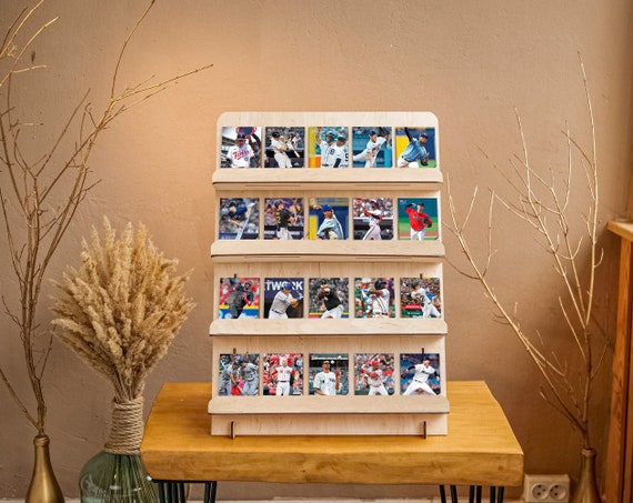 Sports card display, Sports trading card holder, Football card rack, Baseball card display stand shelf, retail display stand, market display